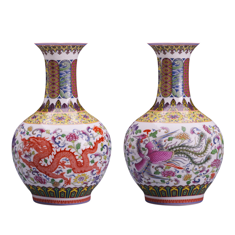 Jingdezhen ceramics flower arranging longfeng vase furnishing articles new sitting room of TV ark, rich ancient frame of Chinese style household ornaments