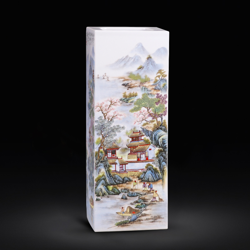 Jingdezhen porcelain ceramic square big vases, flower arranging is placed the new Chinese style household living room TV cabinet decoration