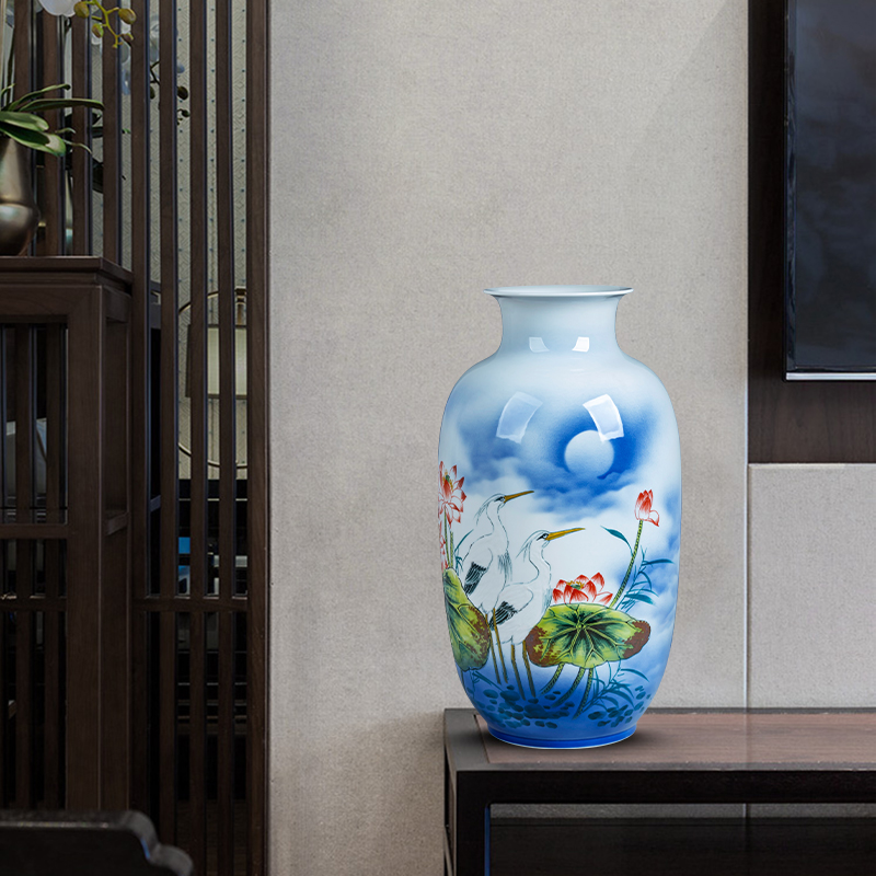 Jingdezhen ceramics hand - made lotus flower vase large floor living room TV ark home flower adornment furnishing articles