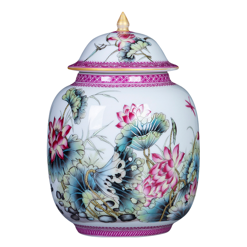Half jins to jingdezhen porcelain enamel Chinese small caddy fixings household moistureproof the receive pot home furnishing articles