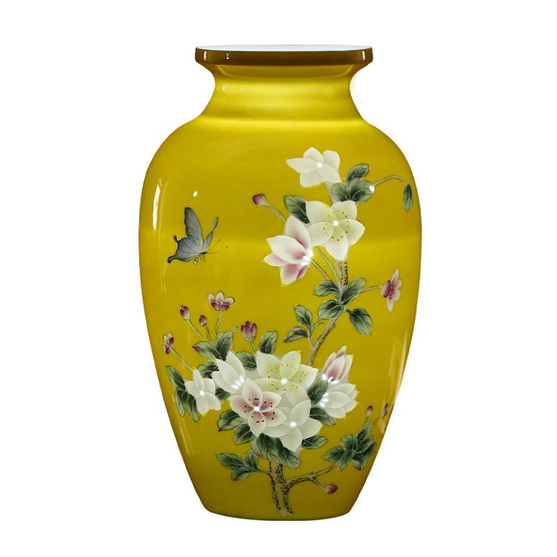 Jingdezhen porcelain ceramic light yellow emperor hand - made exquisite knife clay vase key-2 luxury home sitting room adornment is placed