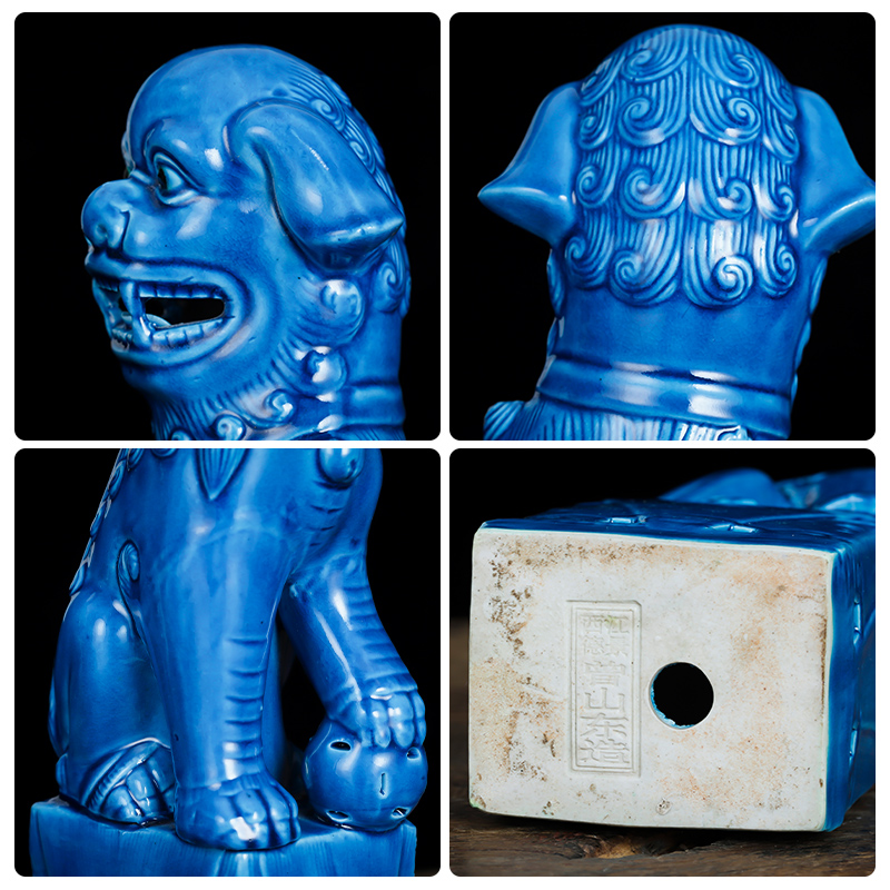 Jingdezhen ceramics slicing blue glaze lion a pair of large household craft jewelry classic nostalgic restoring ancient ways furnishing articles