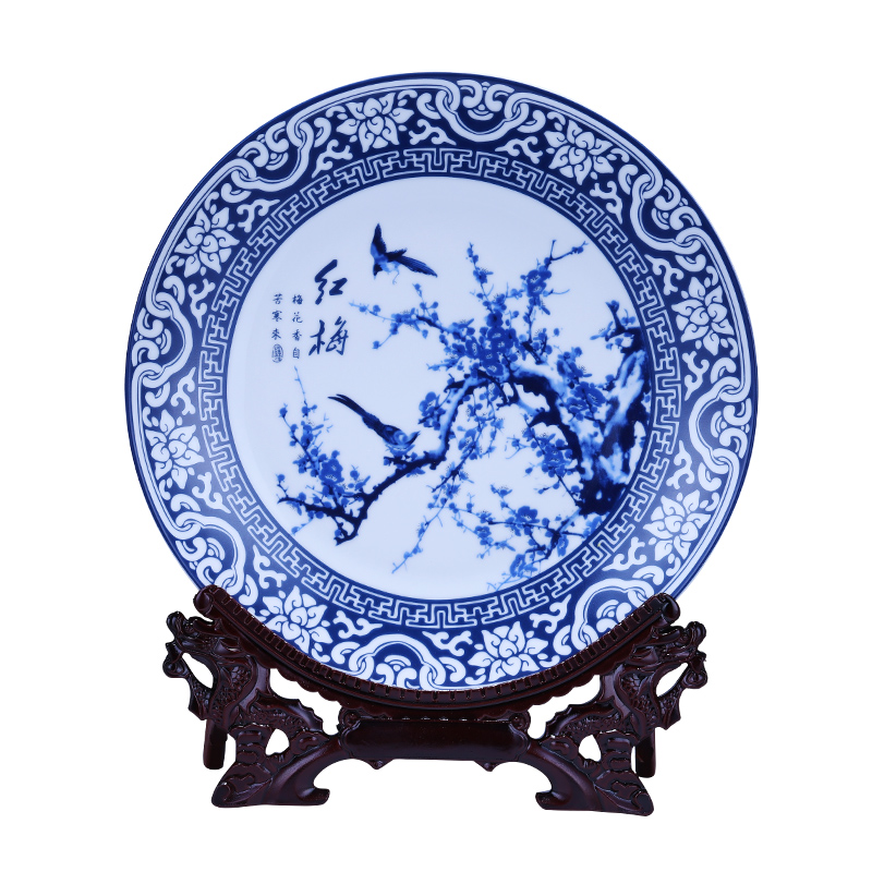 Jingdezhen chinaware plate decoration plate of four gentlemen of blue and white porcelain plate is placed new sitting room of Chinese style household act the role ofing is tasted