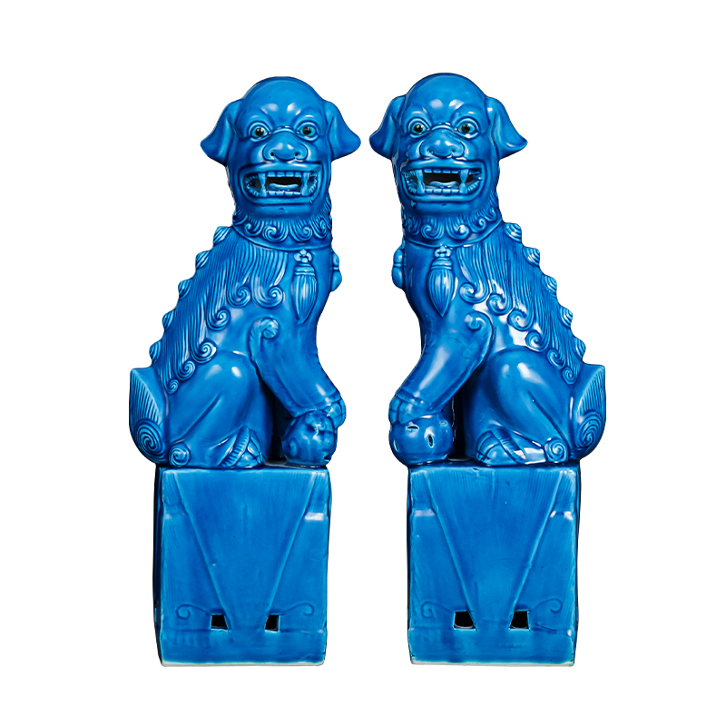 Jingdezhen ceramics slicing blue glaze lion a pair of large household craft jewelry classic nostalgic restoring ancient ways furnishing articles