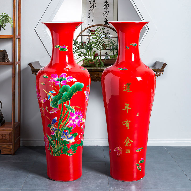 Jingdezhen ceramics from year to year for China 's big red vase household of Chinese style villa hotel decoration furnishing articles