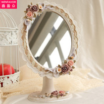 Makeup mirror creative European pastoral dressing rose resin desktop mirror Princess mirror folding HD beauty mirror
