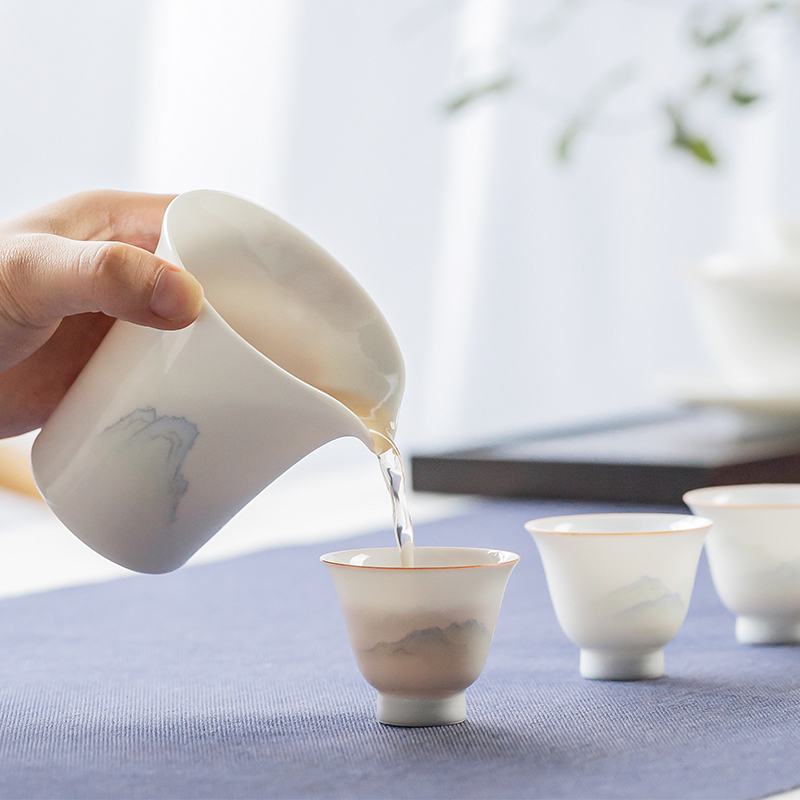 Manual landscape three escape ooze hall only tureen tea cups suit set of jingdezhen domestic tea bowl thin foetus kunfu tea