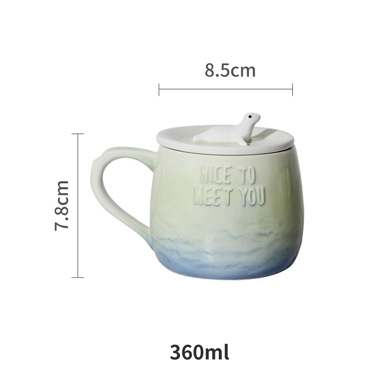 Creative ceramic cups with cover mark office coffee cup move couples cup breakfast cup to the voice of the sea gradient