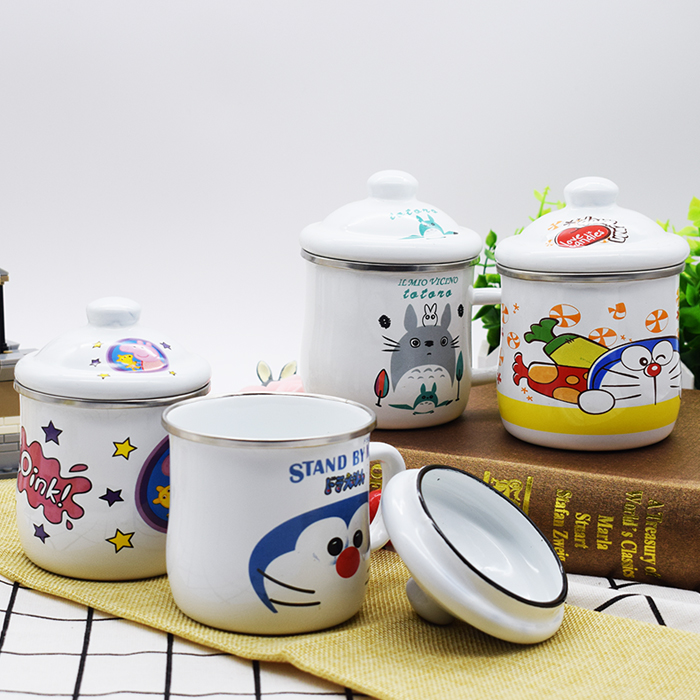 Enamel cup to hold drop fell upset with cover cup men 's and women' s kindergarten children cartoon keller cup package mail