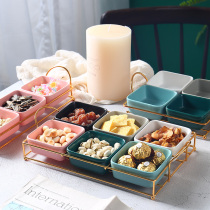 Creative household ceramic snack bowl snacks split platter dried fruit candy dish independent color with lid tray