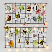 Wall decoration pendant grid photo wall decoration non-perforated hemp rope clip self-sticking Net red iron photo rack