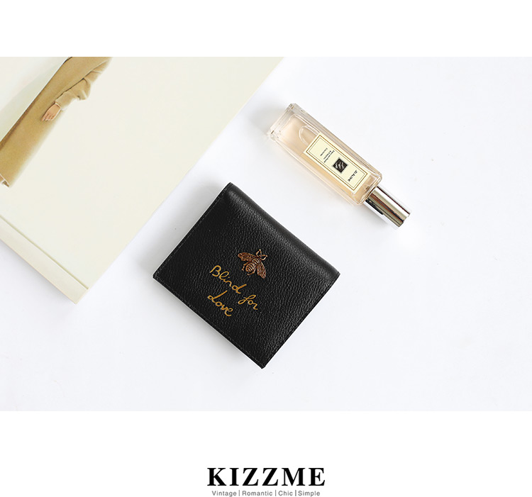 gucci蜜蜂短錢夾 KIZZME2020新款頭層山羊紋牛皮小蜜蜂錢包女短款錢夾真皮零錢包 gucci蜜蜂錢包