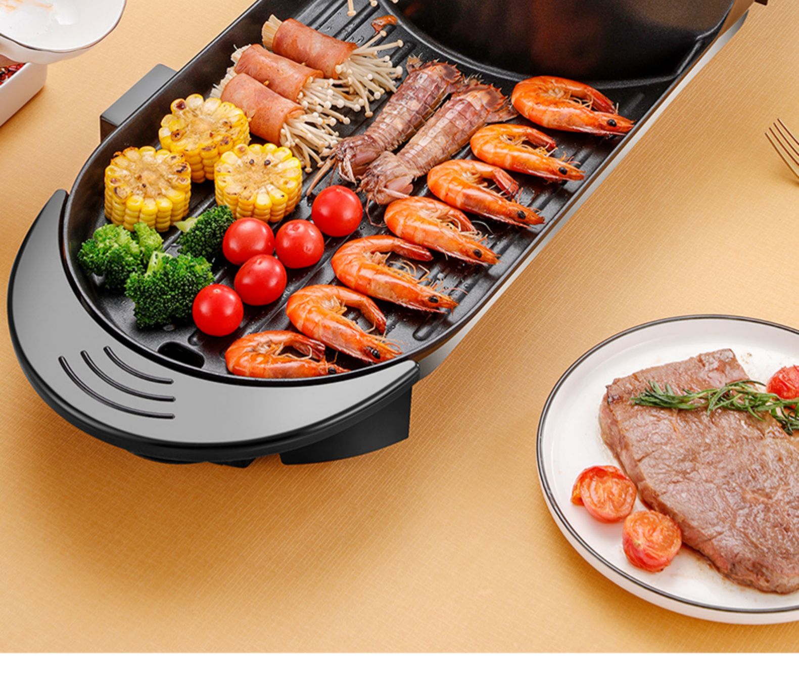 韩式家用火锅2-8人烤涮一体锅多功能烤肉机烧烤盘室内无烟电烤炉