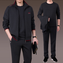 Middle-aged seniors sports suit male spring and autumn three-piece set dad autumn suit big size casual sportswear male autumn suit