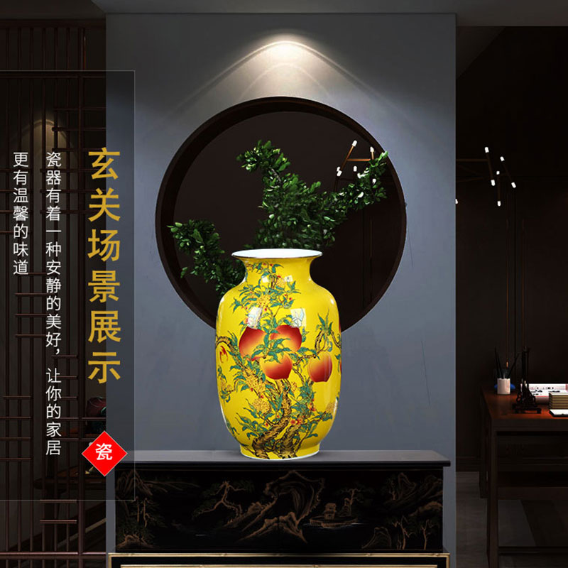 Yellow famous jingdezhen ceramics, vases, flower arrangement of Chinese style living room office furnishing articles decoration decorative arts and crafts