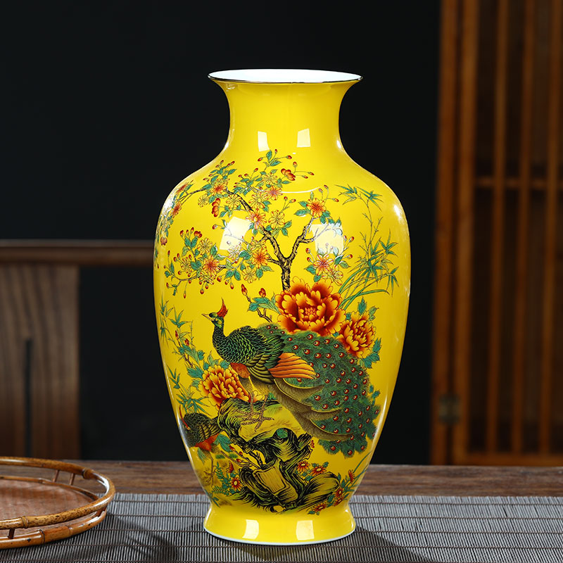 Yellow famous jingdezhen ceramics, vases, flower arrangement of Chinese style living room office furnishing articles decoration decorative arts and crafts