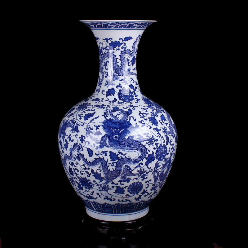 Jingdezhen blue and white porcelain dragon large ground ceramic vases, modern living room home furnishing articles creative arts and crafts