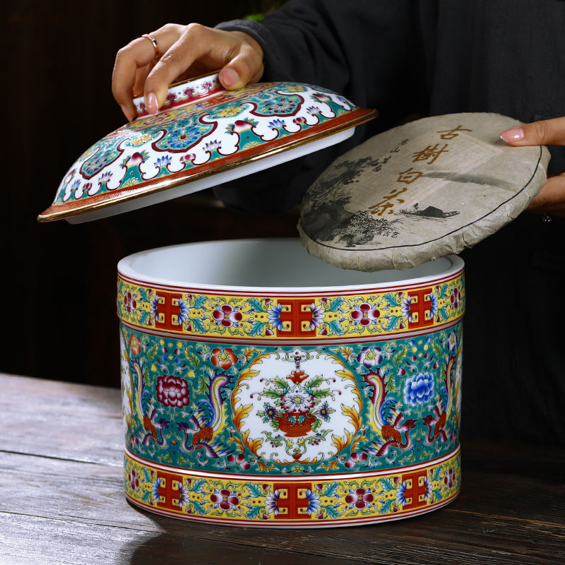 Jingdezhen ceramics pastel colored enamel handpainted large caddy fixings puer tea cake storage tank tea boxes