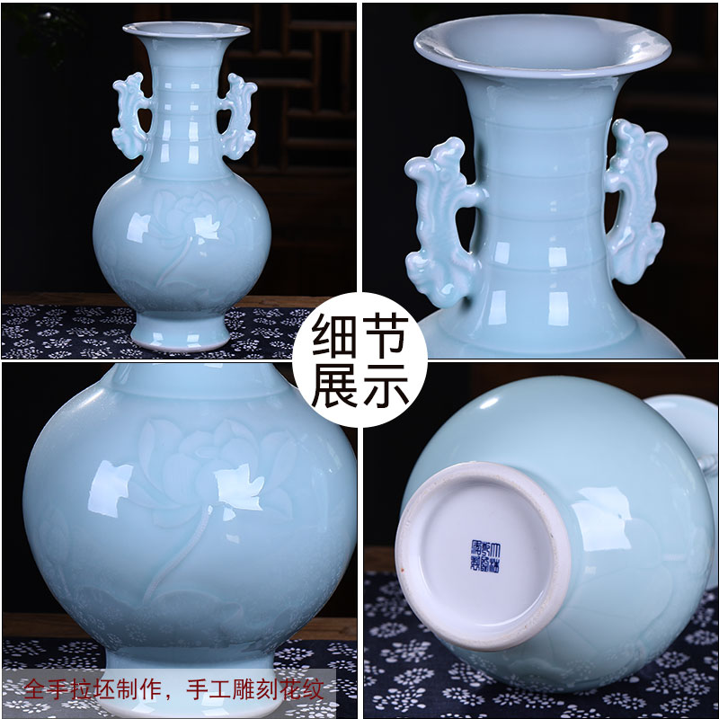 Jingdezhen ceramic furnishing articles shadow blue glaze antique vase Chinese wine rich ancient frame home decoration furnishing articles sitting room