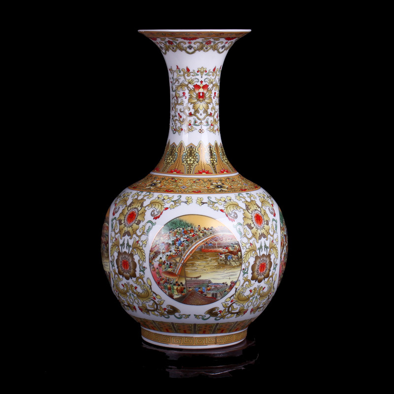 Qingming scroll classical jingdezhen ceramics vase classical Chinese style household adornment handicraft furnishing articles