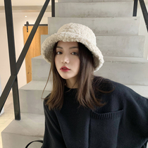 Plush fishermans hat female Korean tide Joker Lamb hair hat tide winter warm basin hat suitable for round face hat