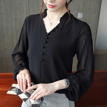 2020 autumn new fashion spring and autumn top light cooked V-neck long-sleeved very fairy wild temperament Chiffon shirt women