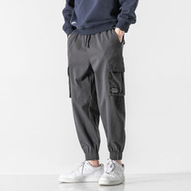 Spring rope pocket new Korean casual tide foot overalls ins American mens loose trousers Zichun