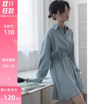GUIER drawstring long sleeve dress autumn 2021 new waist thin temperament shirt skirt children