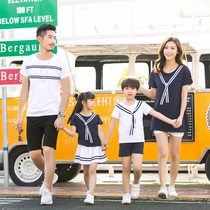 Parent-Child clothing summer clothing 2021 New Korean version of a family of three family clothes T-shirt shorts female skirt Navy Academy style