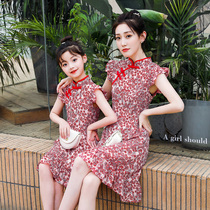 Parent-child dress summer cheongsam 2021 New Tide Tang dress national style thin foreign mother dress Net Red