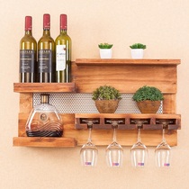 Solid wood wine rack Wall-mounted dining room living room bar simple wine glass rack Creative storage rack Goblet rack Red wine rack
