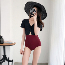 One-piece swimsuit women 2021 new fashion meat cover belly thin Korean ins small breasts conservative soak hot spring swimwear