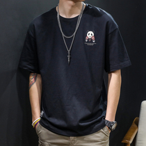 Summer white cotton short sleeve T-shirt men loose Tide brand ins half sleeve size fat fat man plus fat increase trend body shirt