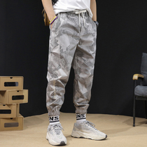 Tide brand casual pants men summer thin loose large size camouflage workwear Korean trend Fast Dry Ice Silk ankle-length pants men