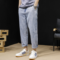 2021 New Tide Brand Jeans Mens ankle-length pants Loose Straight Korean Trend Plus Size Summer Casual Pants