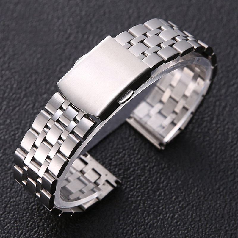 表带钢带男不锈钢实心适用罗西尼天王依波浪琴折叠扣手表链女配件