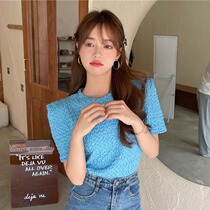 Bubble sleeve shirt women 2021 New temperament design sense niche fold waist foreign-style Joker short sleeve coat tide