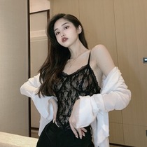Net red sexy wild wild design sense drawstring outside wear lace small camisole vest 2021 New French retro interior