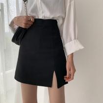 High Waist Display Slim Open Fork Half Body Dress Woman 2022 Spring Autumn New Design Sensation Small Crowd Black Suit A Character Short Skirt