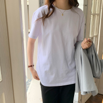 Right beige short-sleeved T-shirt womens spring new round neck Korean loose inside white T-shirt cotton top