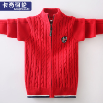 Boy sweater cardio-hoodie jacket spring clothing CUHK child-knit cardiovert zippered Korean version children gush thickened autumn and winter foreign air