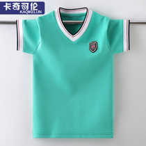 Boy short sleeve T-shirt 2022 summer fit new child boomer dress CUHK boy summer boy v collar half sleeve body shirt