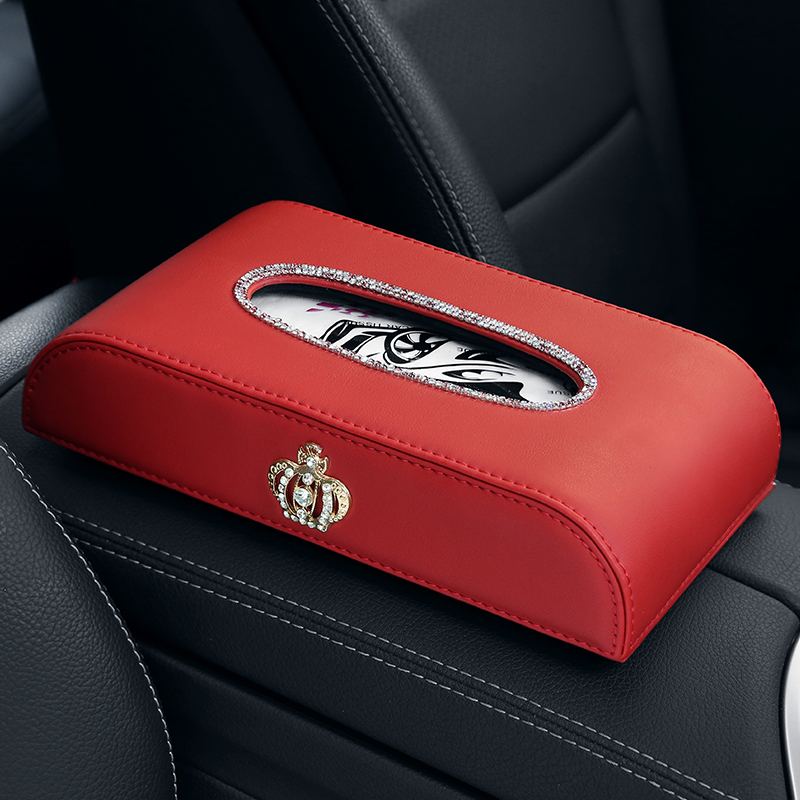 car tissue box, drawer box, seat style interior, lady car, creative diamond-encrusted, cute car armrest box, tissue box