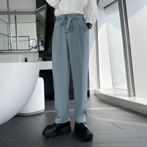(VERA KANE) Korea ins casual temperament hanging straight leg loose solid color belt elasticated trousers hipster men