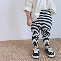 Boy Harlan Stripe Pants Cotton 2021 New Spring and Autumn Baby Big PP Pants Korean Girls Casual Long Pants