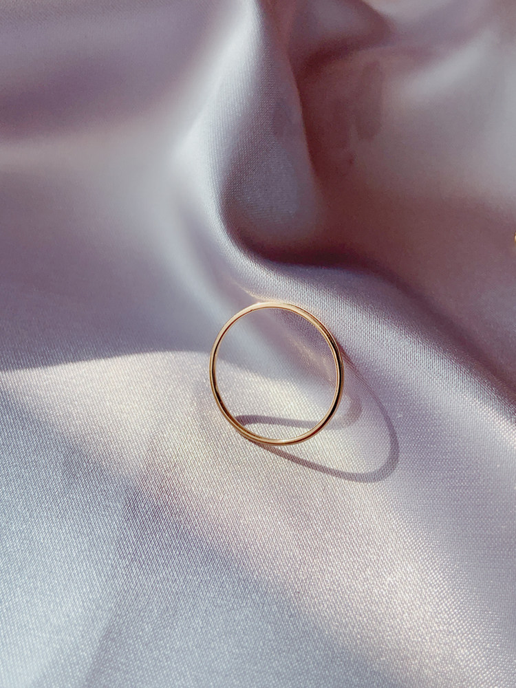 韩国纯14k金黄金戒指极简百搭ins风光面素圈k纯金戒指女关节戒