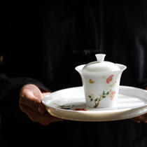 Wen said) Jingdezhen pure hand-painted underglaze color bowl hibiscus butterfly Thin tire ceramic white porcelain tea cup tea bowl