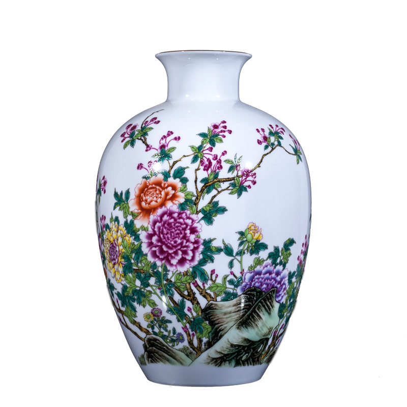 Jingdezhen ceramics hand - made powder enamel vase living room TV ark, flower adornment of Chinese style household furnishing articles