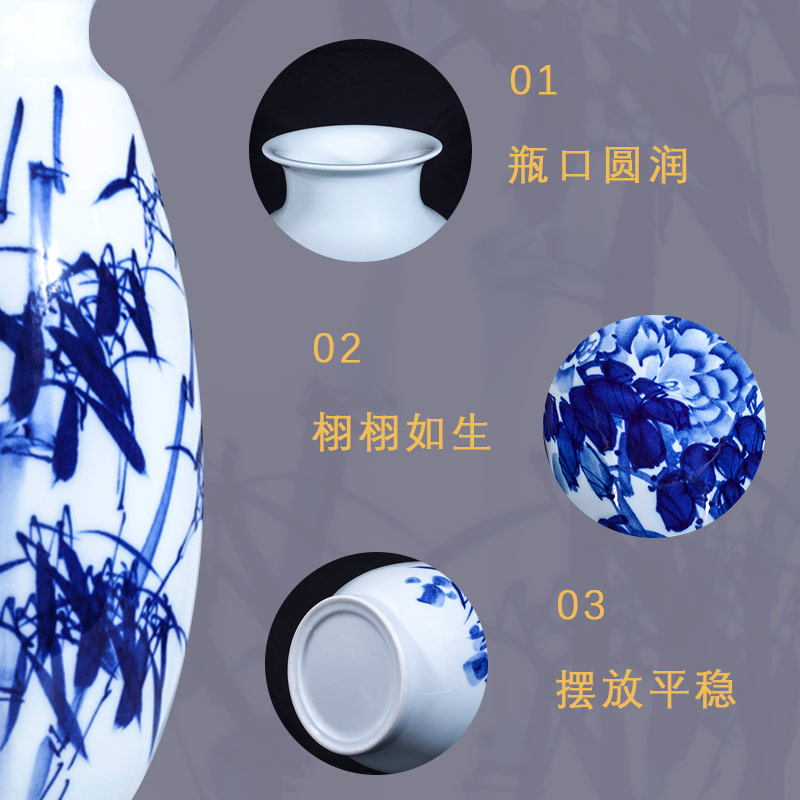 Jingdezhen blue and white porcelain ceramic vase large shan bottle home furnishing articles sitting room put dry flower lucky bamboo porcelain arts and crafts