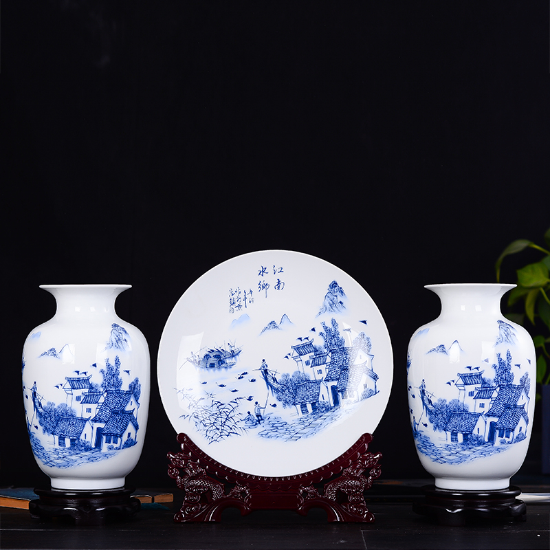 Jingdezhen ceramic vases, flower arranging three - piece furnishing articles of modern Chinese style household living room TV cabinet porch decoration